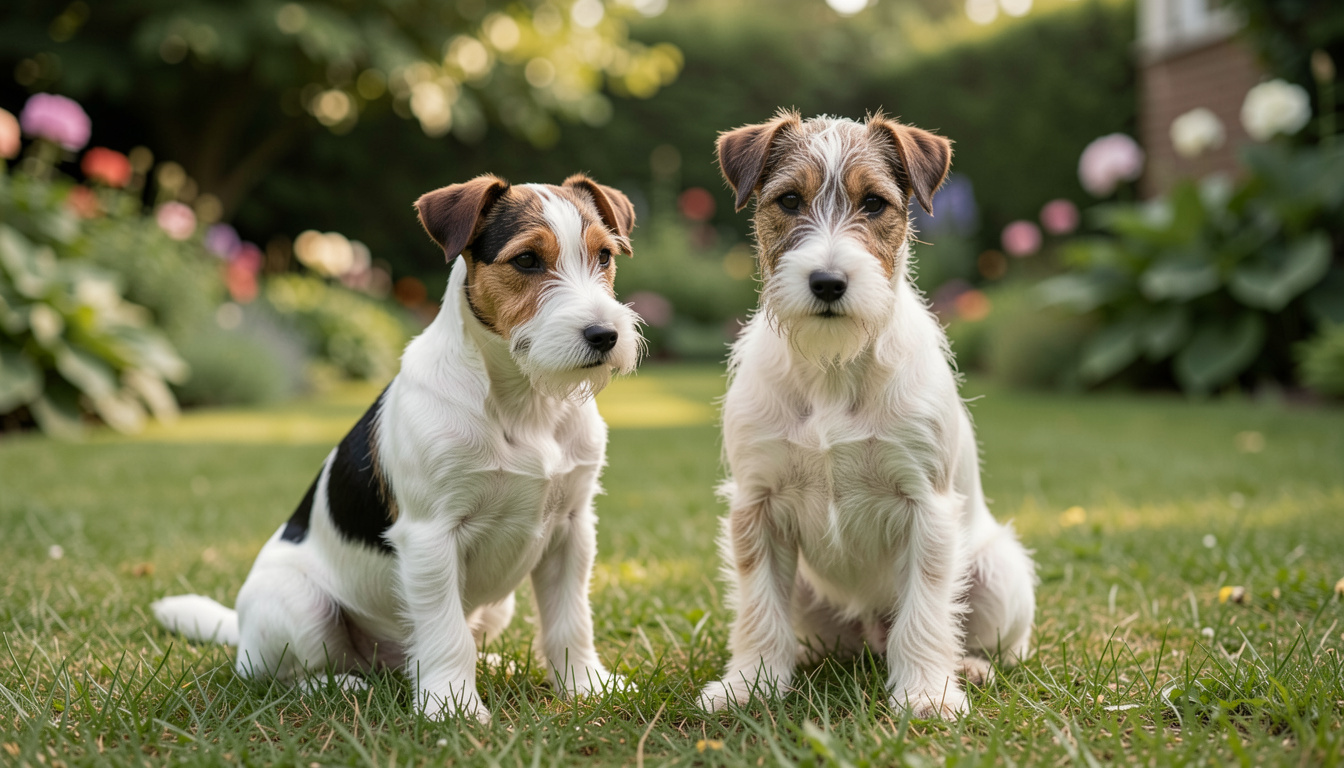 Deux fox terriers adultes dans un élevage familial